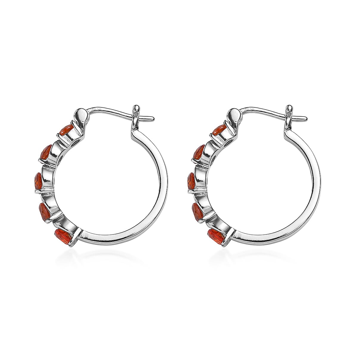 EverTrue Lab Created Orange Sapphire 3.70 ctw Hoop Earrings in Stainless Steel