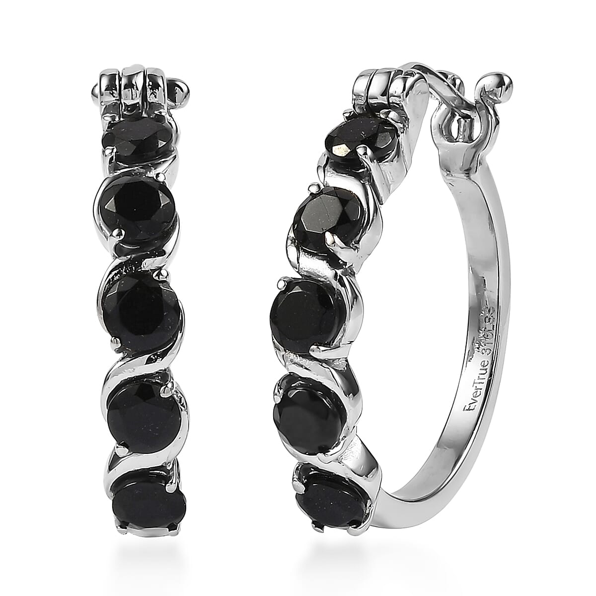 EverTrue Australian Black Tourmaline 2.85 ctw Hoop Earrings in Stainless Steel