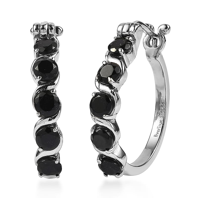 EverTrue Australian Black Tourmaline 2.85 ctw Hoop Earrings in Stainless Steel