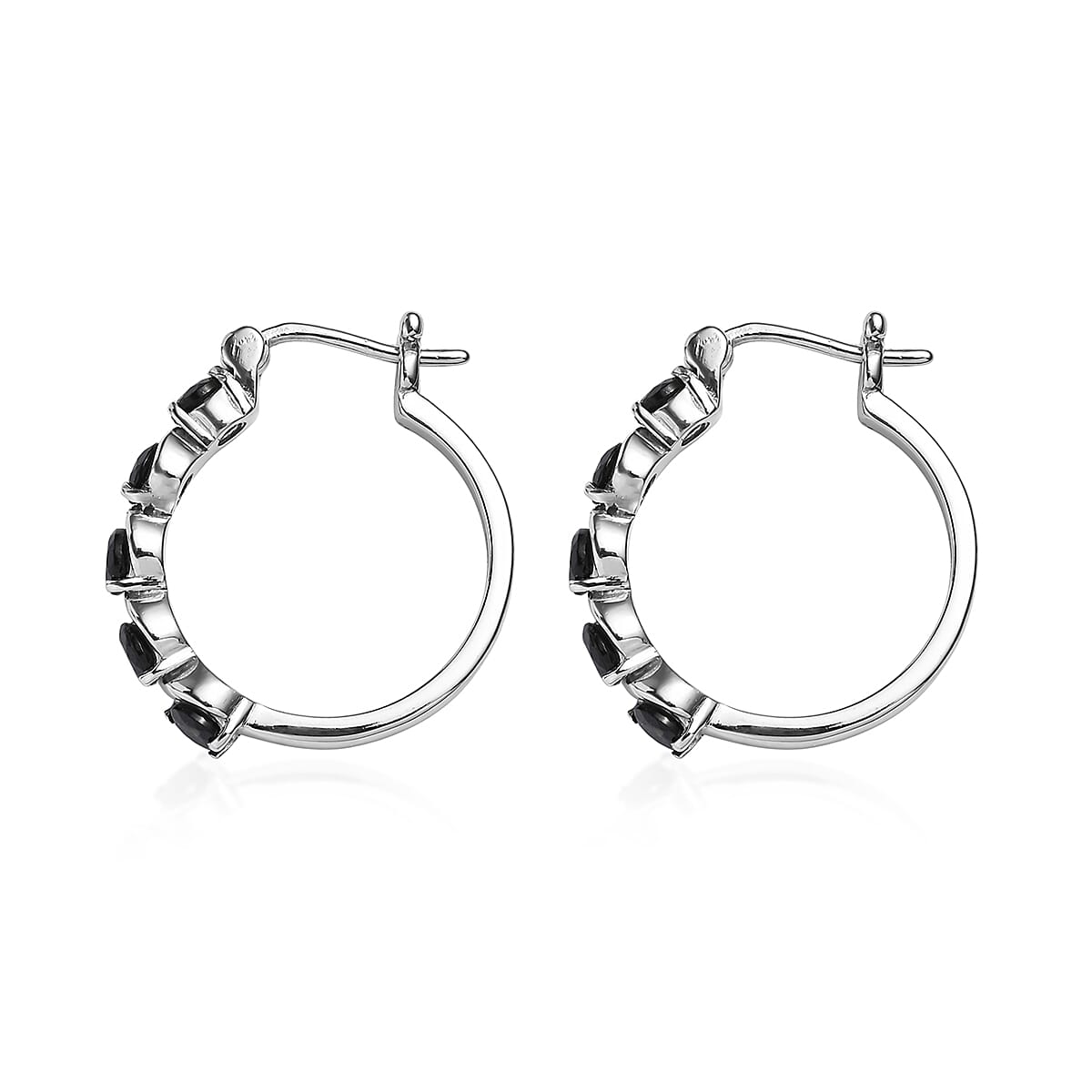 EverTrue Australian Black Tourmaline 2.85 ctw Hoop Earrings in Stainless Steel