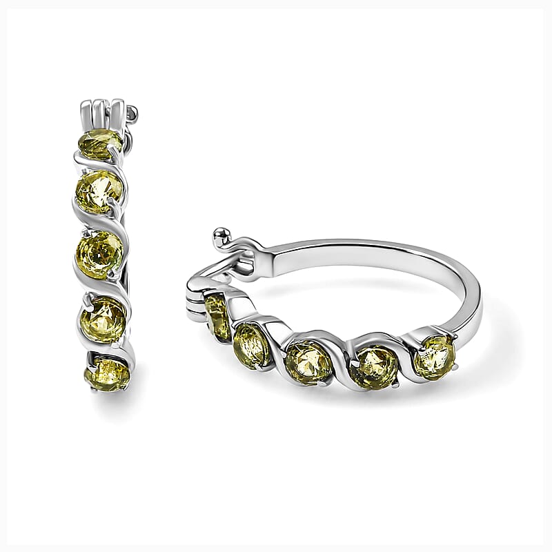 EverTrue Hebei Peridot 3.00 ctw J Hoop Earrings in Stainless Steel