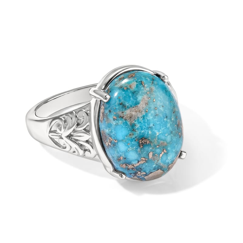 EverTrue Empyrean Blue Turquoise 9.25 ctw Solitaire Ring in Stainless Steel (Size 6.0)
