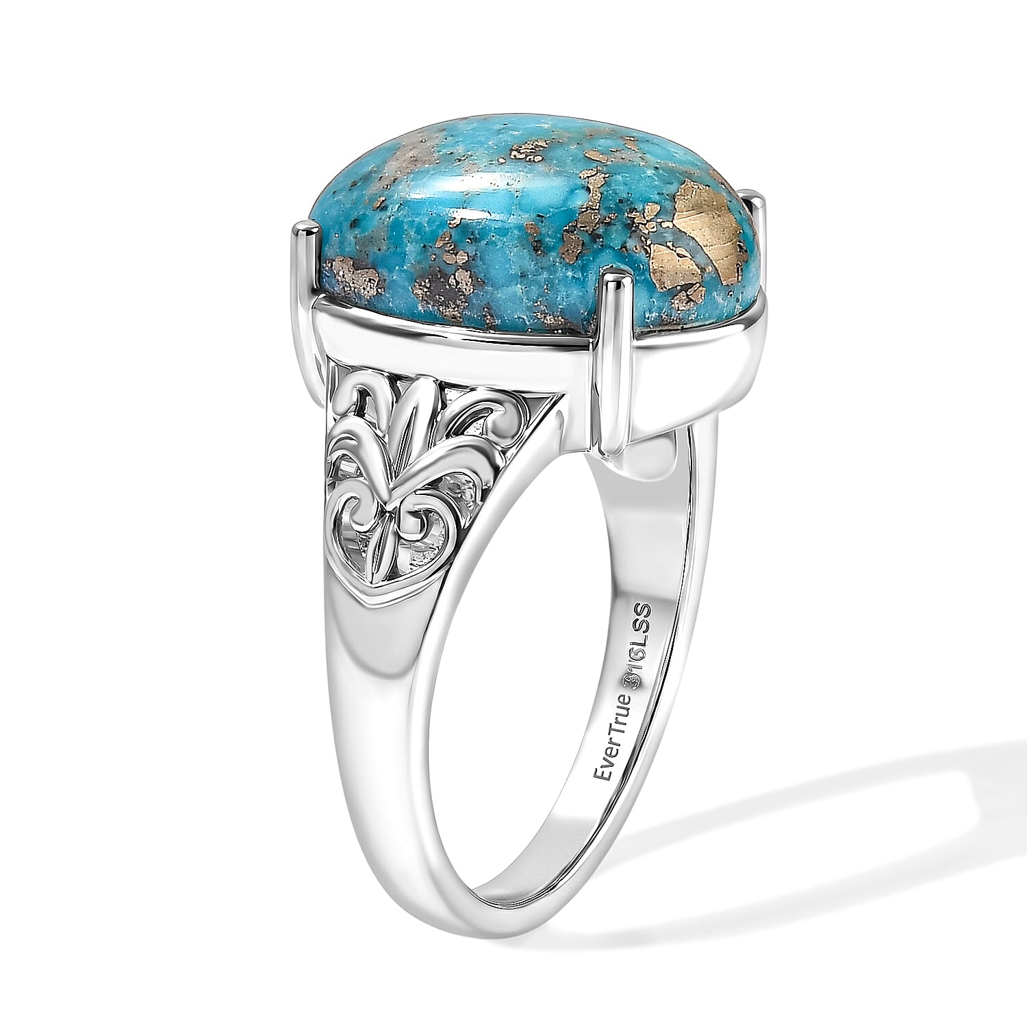 EverTrue Empyrean Blue Turquoise 9.25 ctw Solitaire Ring in Stainless Steel (Size 6.0)