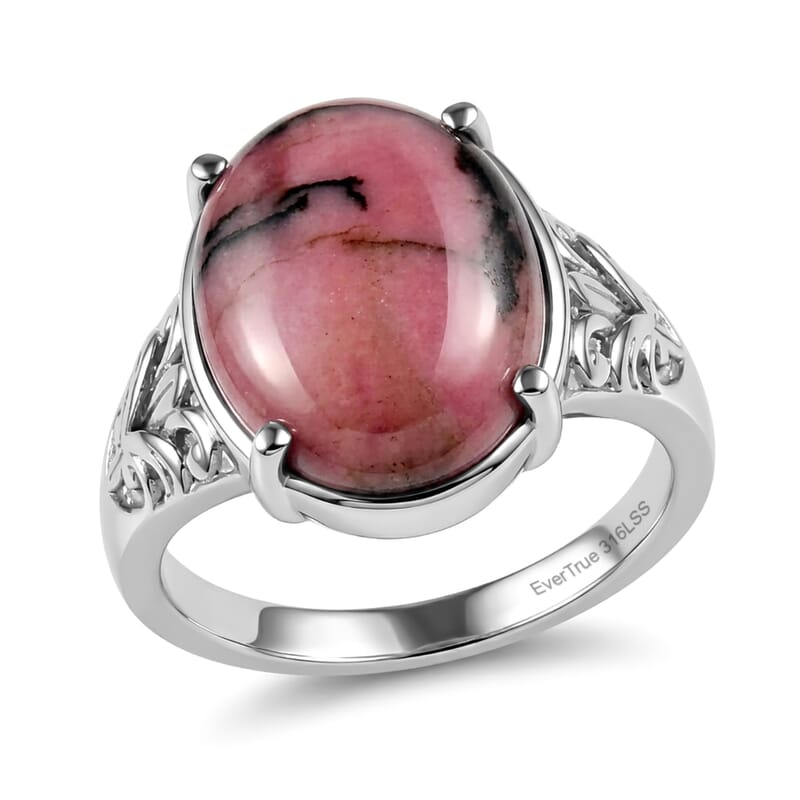 EverTrue Rhodonite 9.10 ctw Solitaire Ring in Stainless Steel (Size 6.0)