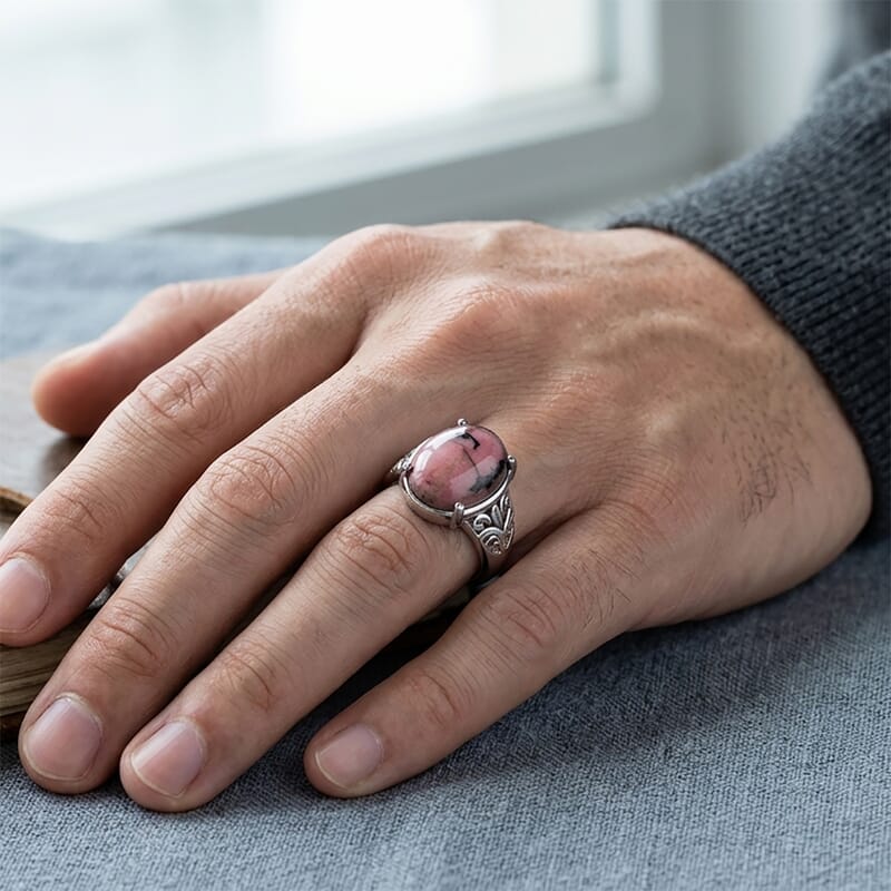 EverTrue Rhodonite 9.10 ctw Solitaire Ring in Stainless Steel (Size 6.0)