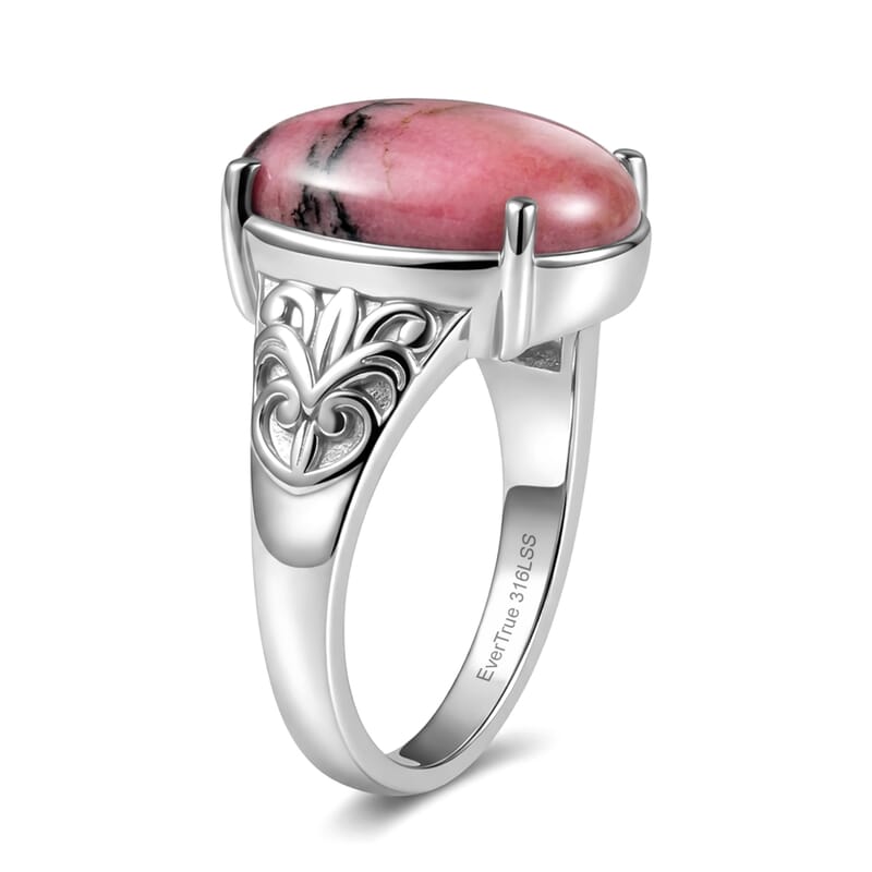 EverTrue Rhodonite 9.10 ctw Solitaire Ring in Stainless Steel (Size 6.0)