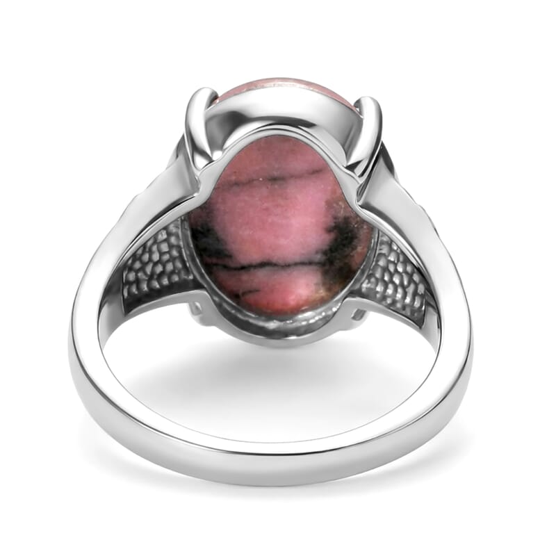 EverTrue Rhodonite 9.10 ctw Solitaire Ring in Stainless Steel (Size 6.0)