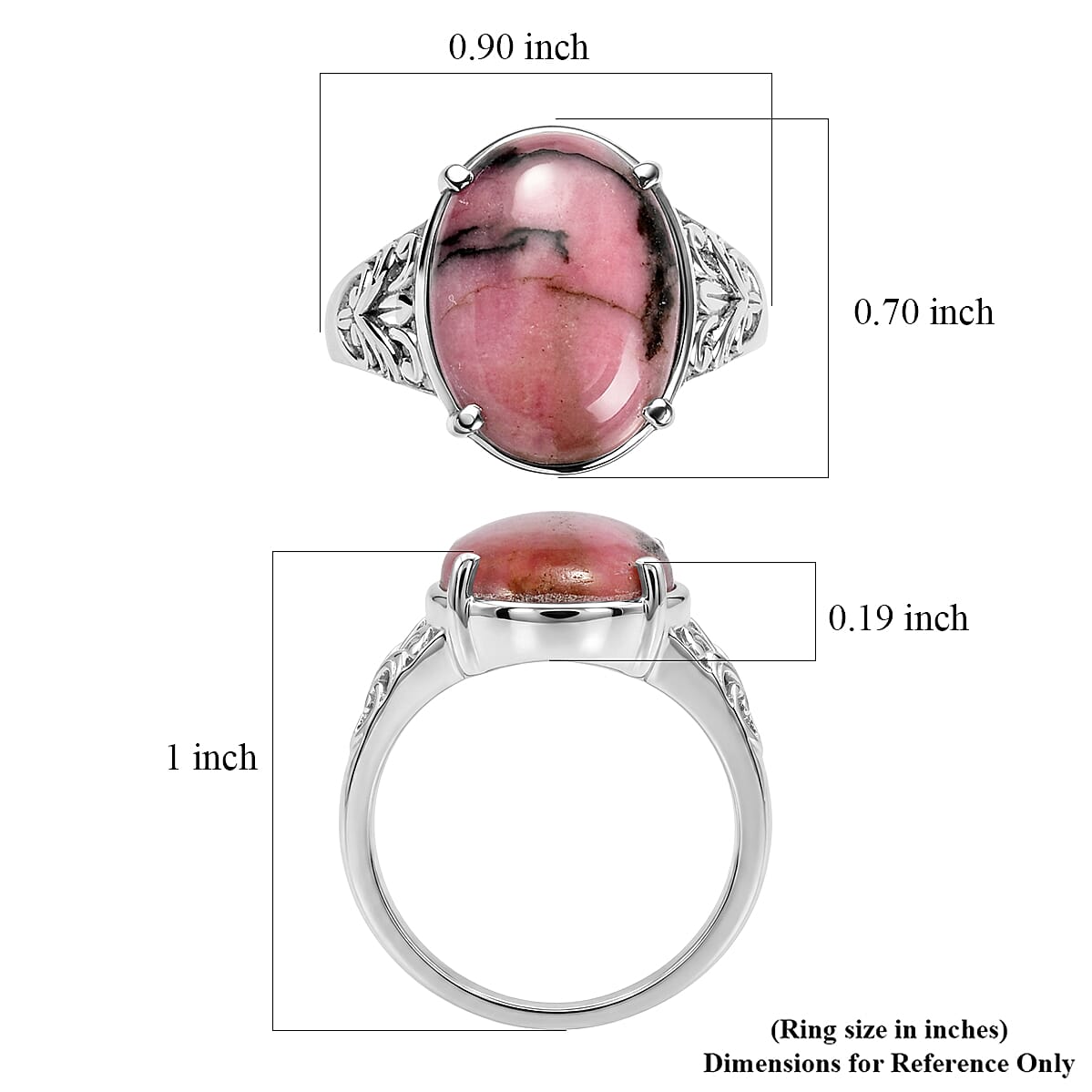 EverTrue Rhodonite 9.10 ctw Solitaire Ring in Stainless Steel (Size 6.0)