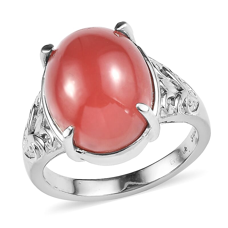 EverTrue Rhodochrosite 14.80 ctw Solitaire Ring in Stainless Steel (Size 6.0)