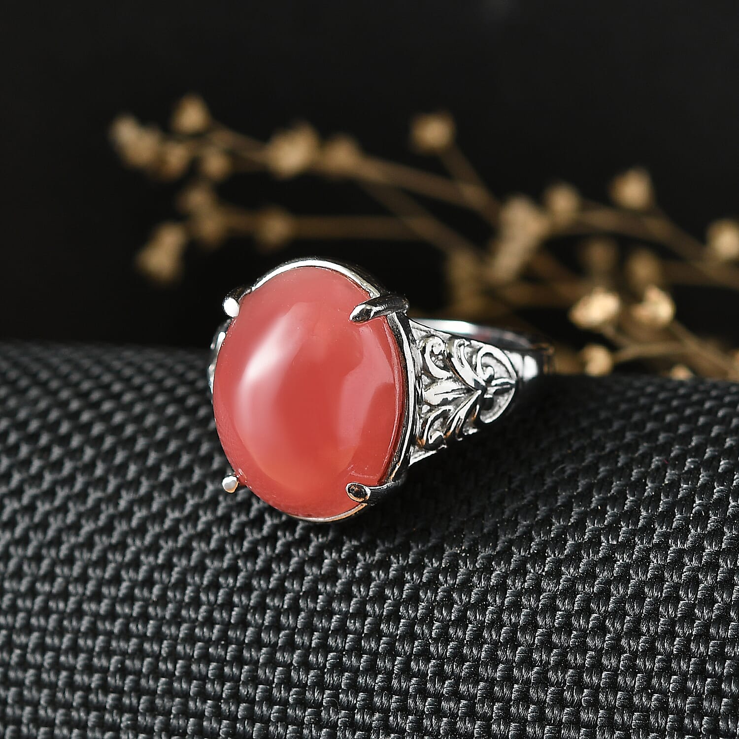 EverTrue Rhodochrosite 14.80 ctw Solitaire Ring in Stainless Steel (Size 6.0)