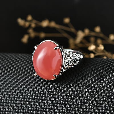 EverTrue Rhodochrosite 14.80 ctw Solitaire Ring in Stainless Steel (Size 6.0)