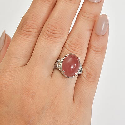 EverTrue Rhodochrosite 14.80 ctw Solitaire Ring in Stainless Steel (Size 6.0)