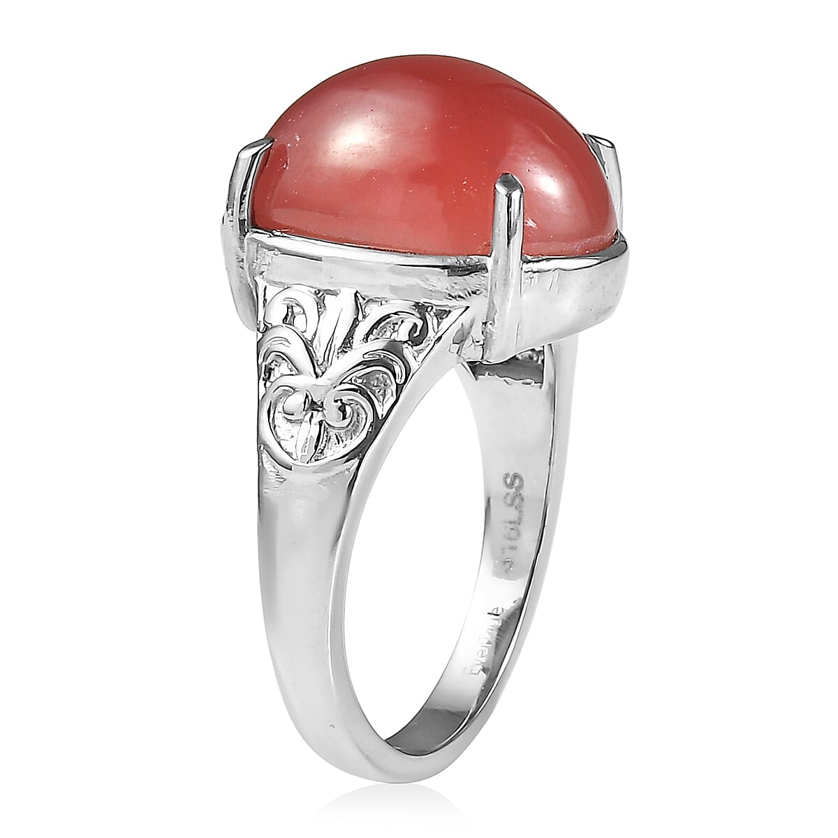 EverTrue Rhodochrosite 14.80 ctw Solitaire Ring in Stainless Steel (Size 6.0)