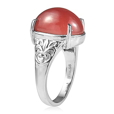 EverTrue Rhodochrosite 14.80 ctw Solitaire Ring in Stainless Steel (Size 6.0)