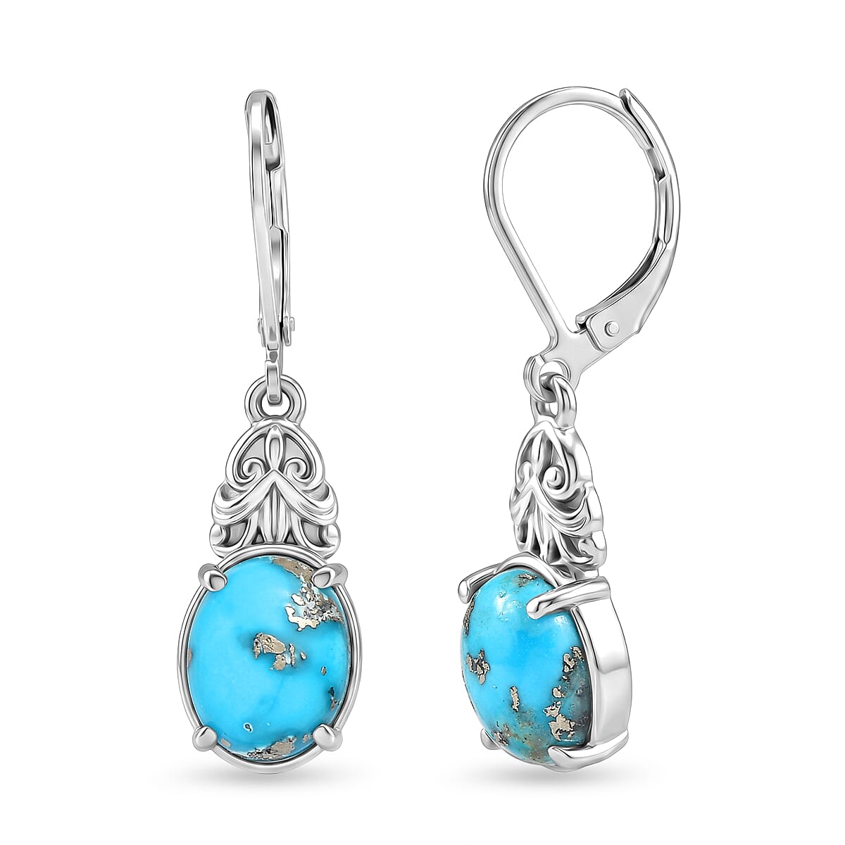 EverTrue Empyrean Blue Turquoise 5.35 ctw Lever Back Earrings in Stainless Steel