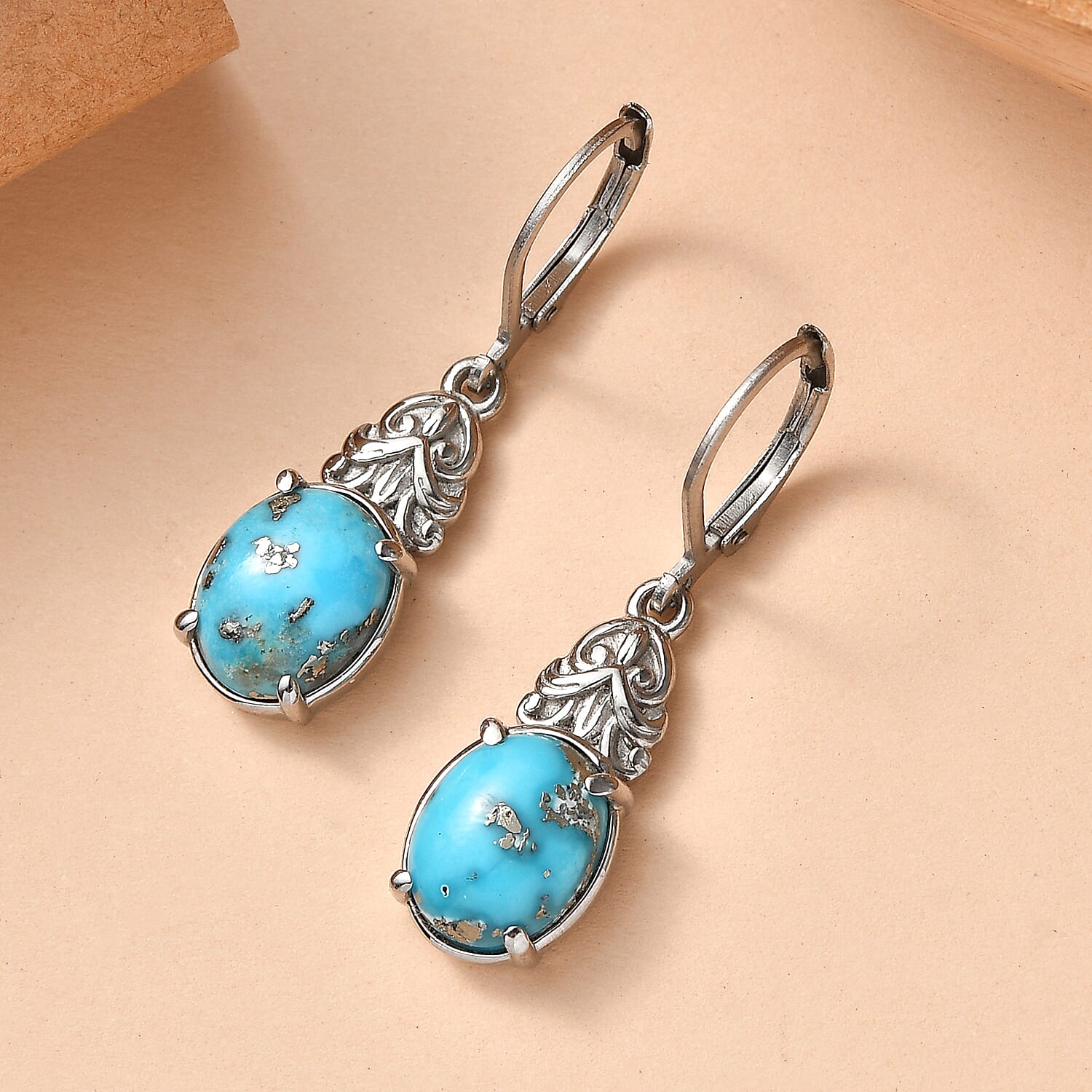EverTrue Empyrean Blue Turquoise 5.35 ctw Lever Back Earrings in Stainless Steel