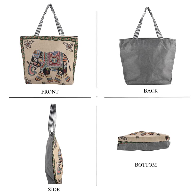 Set of 2 La Marey Multi Color Elephant Tote Bag