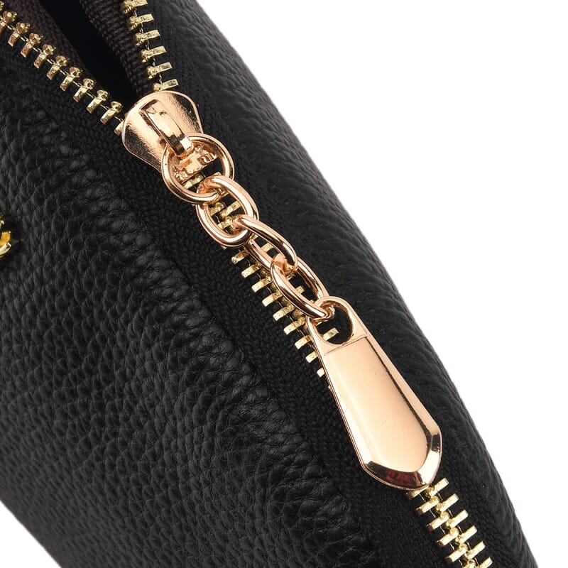 La Marey Black Genuine Leather Women's Wallet with Wristlet Strap