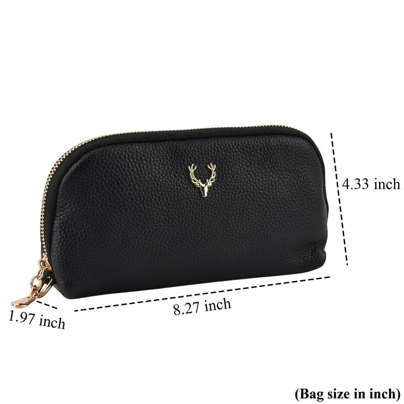 La Marey Black Genuine Leather Women's Wallet with Wristlet Strap