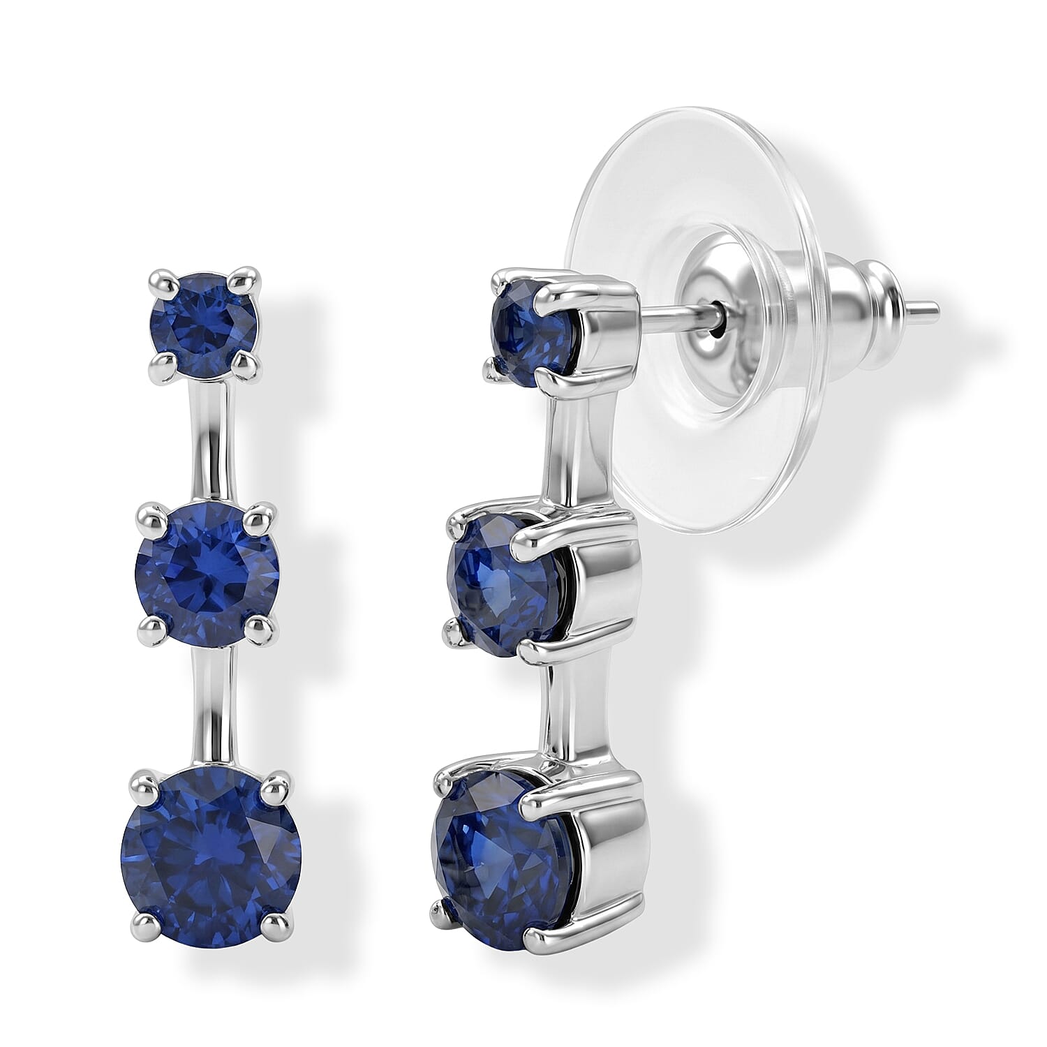 EverTrue Lab Created Blue Sapphire 2.30 ctw Earrings in Stainless Steel
