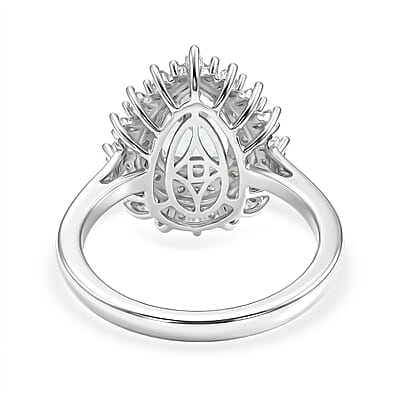 D'Joy Premium Mangoro Aquamarine and Diamond 2.10 ctw Pear Brilliance Ring in Rhodium Over Sterling Silver (Size 5.0)