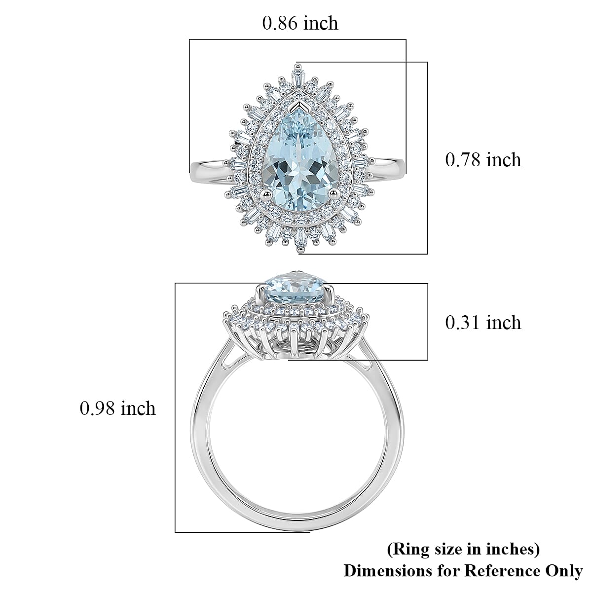 D'Joy Premium Mangoro Aquamarine and Diamond 2.10 ctw Pear Brilliance Ring in Rhodium Over Sterling Silver (Size 5.0)