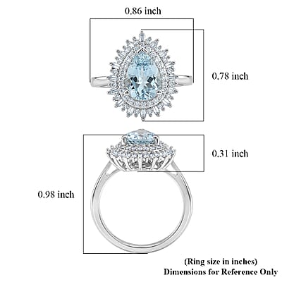 D'Joy Premium Mangoro Aquamarine and Diamond 2.10 ctw Pear Brilliance Ring in Rhodium Over Sterling Silver (Size 5.0)