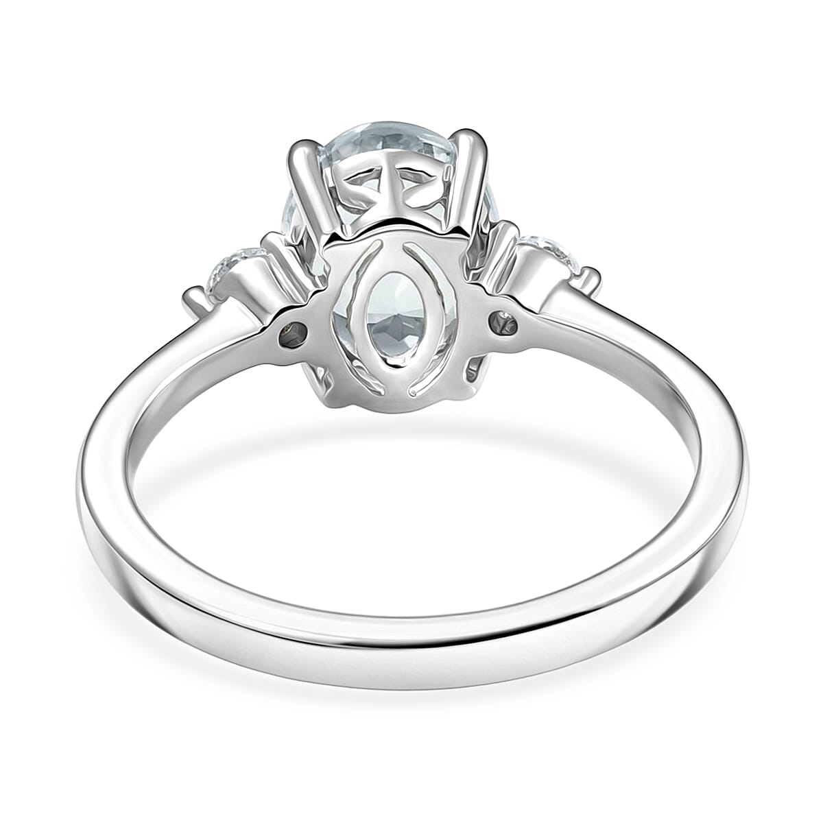 Premium Mangoro Aquamarine and Luxuriant Lab Grown Diamond G-H SI 1.85 ctw Serenity Trio Ring in Rhodium Over Sterling Silver (Size 5.0)