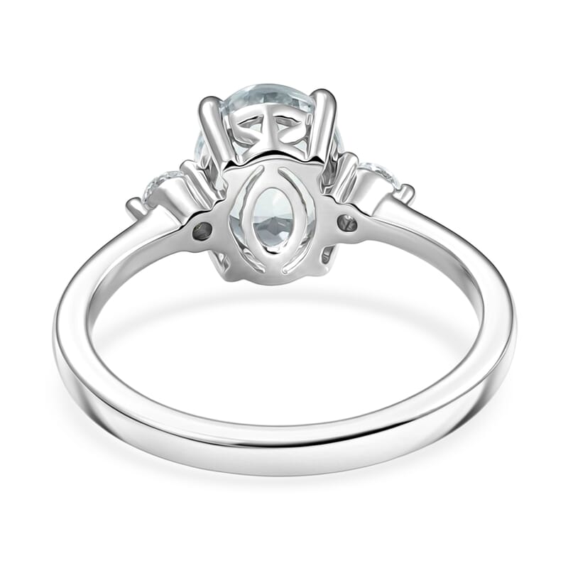 Premium Mangoro Aquamarine and Luxuriant Lab Grown Diamond G-H SI 1.85 ctw Serenity Trio Ring in Rhodium Over Sterling Silver (Size 6.0)