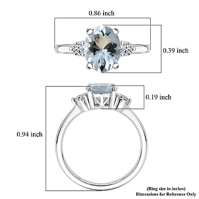 Premium Mangoro Aquamarine and Luxuriant Lab Grown Diamond G-H SI 1.85 ctw Serenity Trio Ring in Rhodium Over Sterling Silver (Size 6.0)