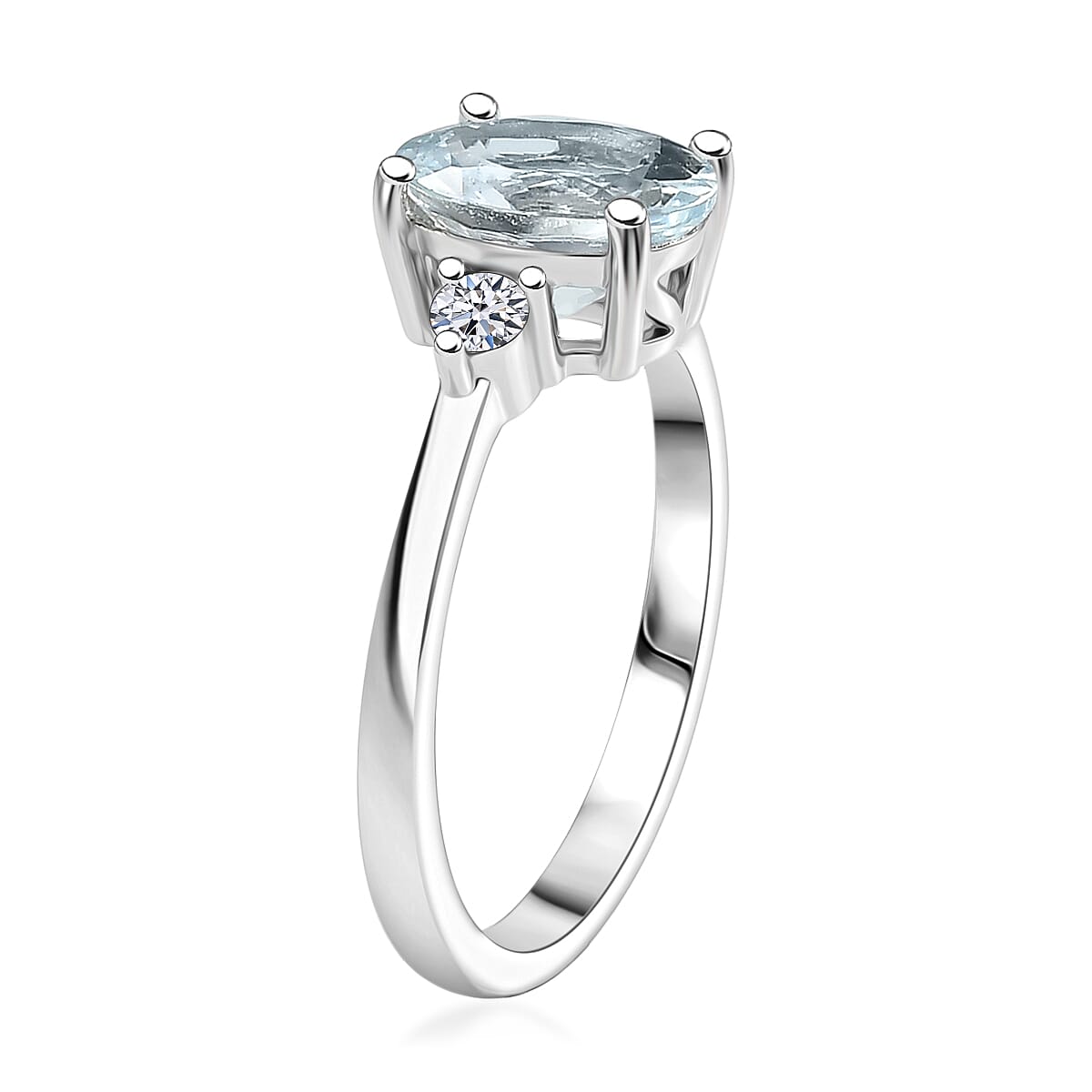 Premium Mangoro Aquamarine and Luxuriant Lab Grown Diamond G-H SI 1.85 ctw Serenity Trio Ring in Rhodium Over Sterling Silver (Size 7.0) image number 3