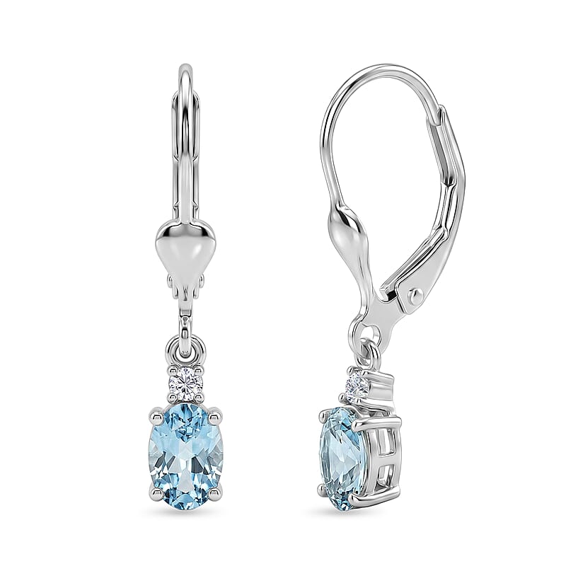 Premium Mangoro Aquamarine and Luxuriant Lab Grown Diamond G-H SI 1.10 ctw Serenity Drop Earrings in Rhodium Over Sterling Silver