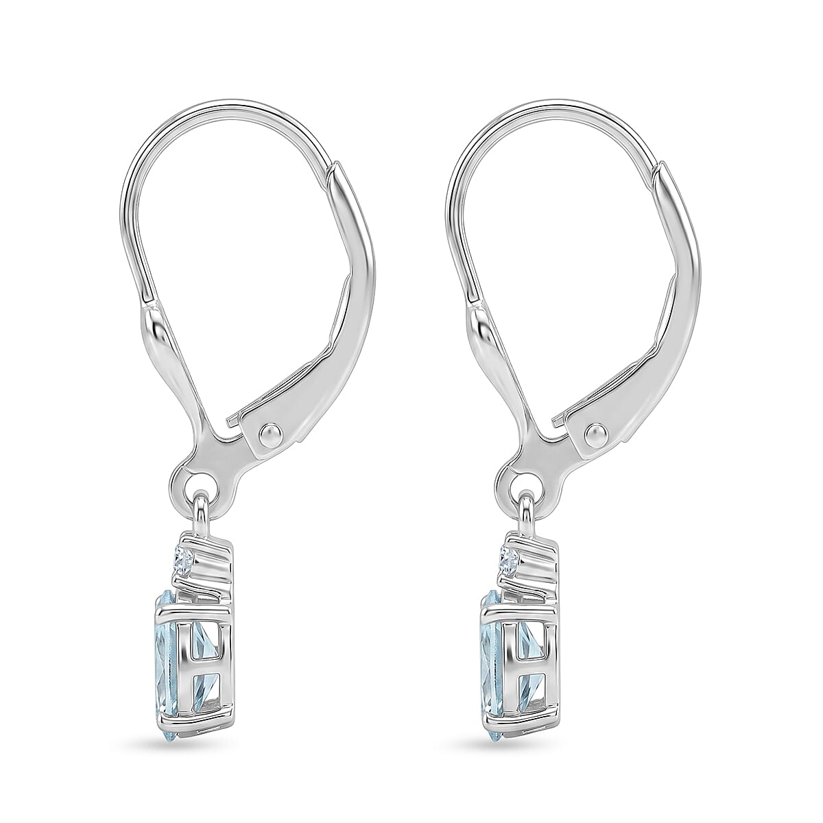 Premium Mangoro Aquamarine and Luxuriant Lab Grown Diamond G-H SI 1.10 ctw Serenity Drop Earrings in Rhodium Over Sterling Silver image number 4