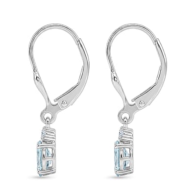 Premium Mangoro Aquamarine and Luxuriant Lab Grown Diamond G-H SI 1.10 ctw Serenity Drop Earrings in Rhodium Over Sterling Silver
