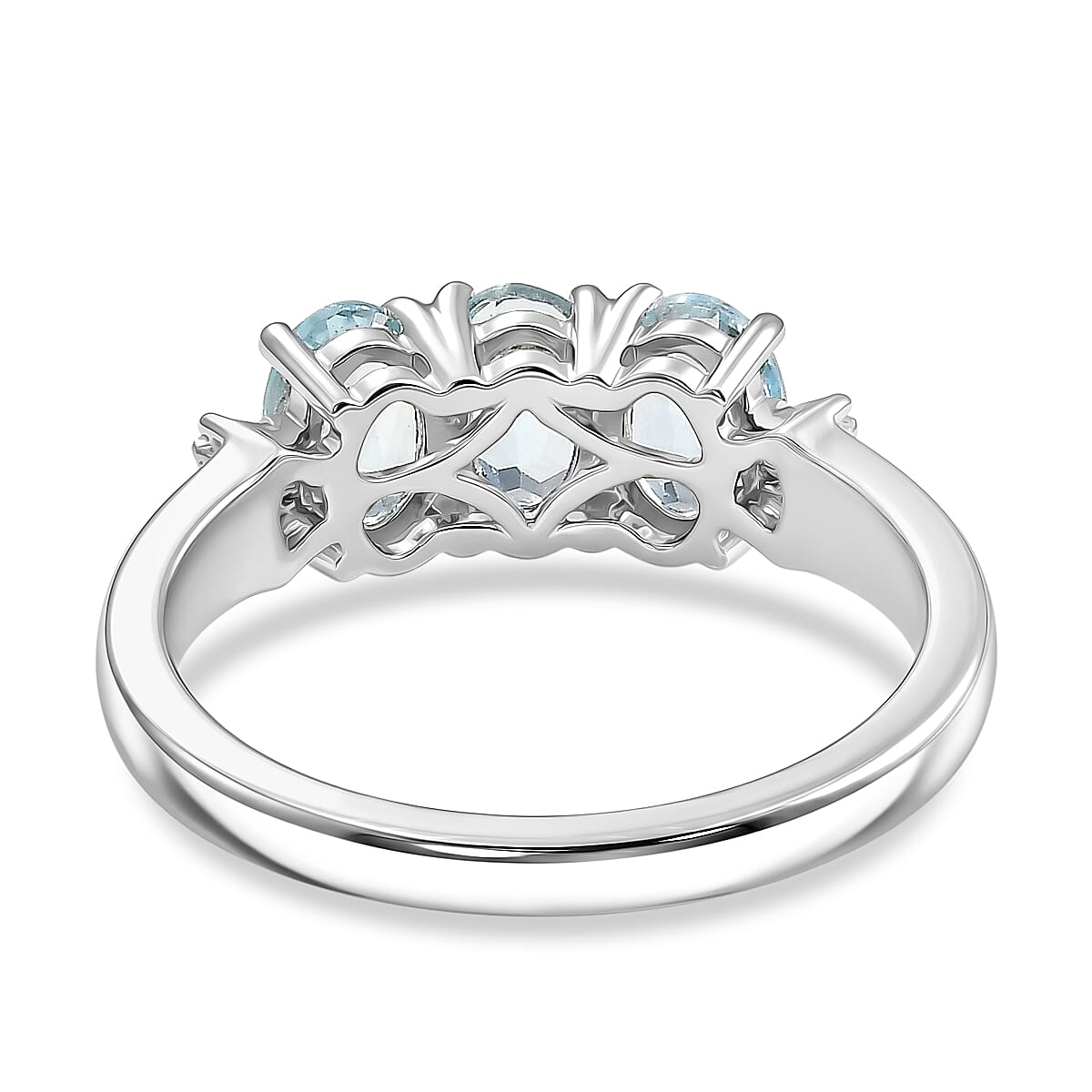 D'Joy Premium Mangoro Aquamarine and Diamond 1.10 ctw Timeless Trio Ring in Rhodium Over Sterling Silver (Size 5.0)