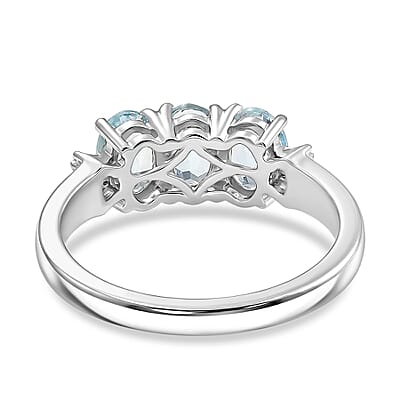 D'Joy Premium Mangoro Aquamarine and Diamond 1.10 ctw Timeless Trio Ring in Rhodium Over Sterling Silver (Size 5.0)