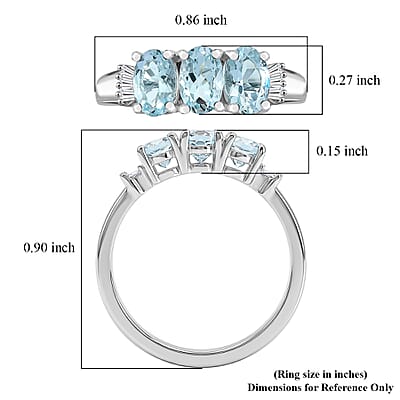 D'Joy Premium Mangoro Aquamarine and Diamond 1.10 ctw Timeless Trio Ring in Rhodium Over Sterling Silver (Size 5.0)