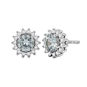 D'Joy Premium Mangoro Aquamarine and Moissanite 1.10 ctw Serene Star Studs Earrings in Rhodium Over Sterling Silver