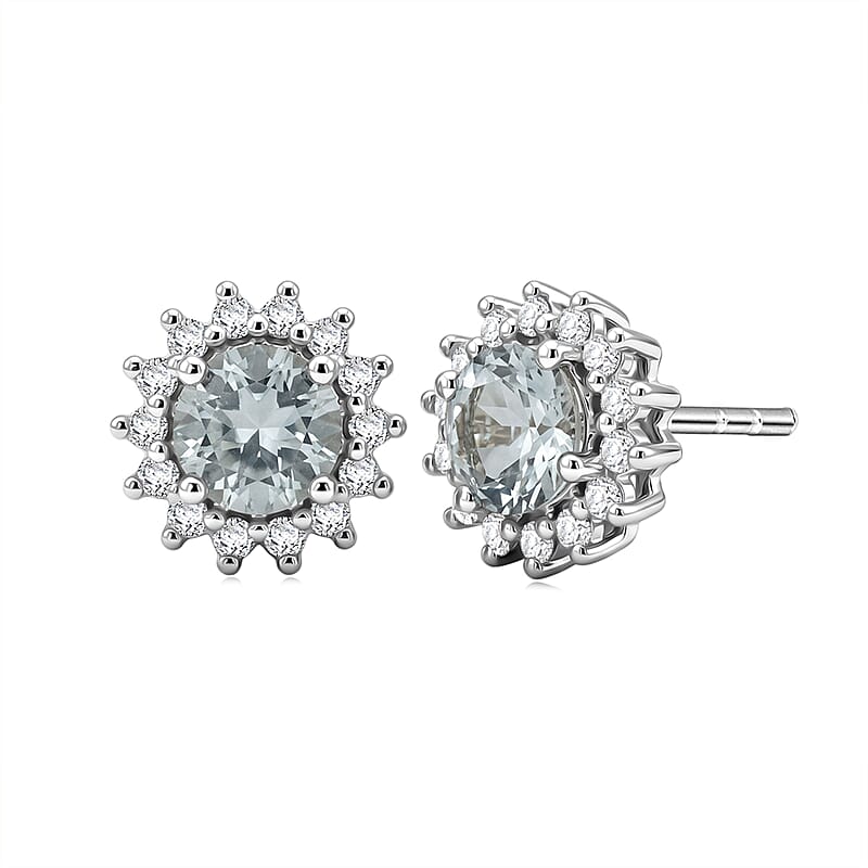 D'Joy Premium Mangoro Aquamarine and Moissanite 1.10 ctw Serene Star Studs Earrings in Rhodium Over Sterling Silver