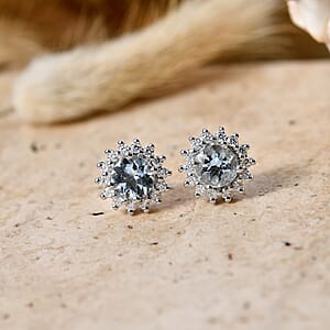D'Joy Premium Mangoro Aquamarine and Moissanite 1.10 ctw Serene Star Studs Earrings in Rhodium Over Sterling Silver