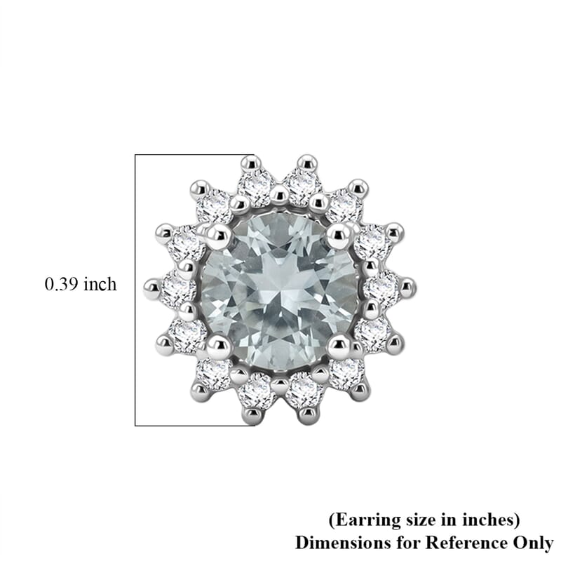 D'Joy Premium Mangoro Aquamarine and Moissanite 1.10 ctw Serene Star Studs Earrings in Rhodium Over Sterling Silver