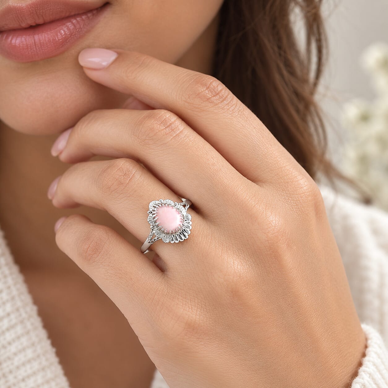 EverTrue Peach Opal 1.25 ctw Ring in Platinum Bond (Size 5.0)