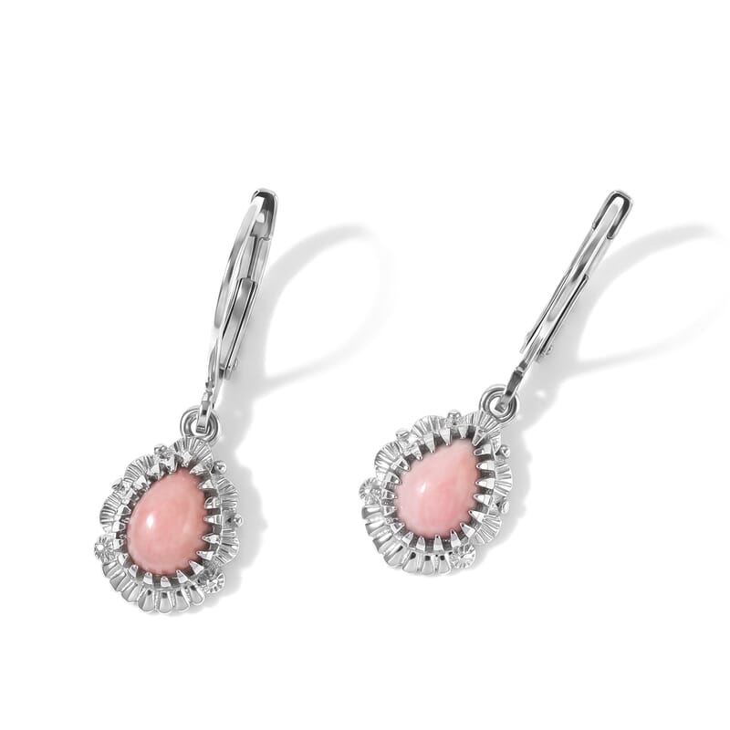 EverTrue Peach Opal 1.15 ctw Solitaire Lever Back Earrings in Platinum Bond