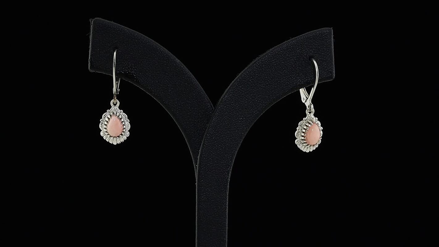 EverTrue Peach Opal 1.15 ctw Solitaire Lever Back Earrings in Platinum Bond