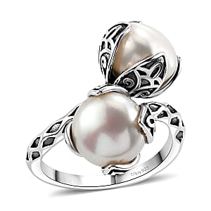D'Joy Passport to Israel Artisan Crafted Freshwater Pearl Bypass Ring in Sterling Silver (Size 10.0)