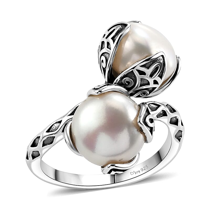 D'Joy Passport to Israel Artisan Crafted Freshwater Pearl Bypass Ring in Sterling Silver (Size 5.0)