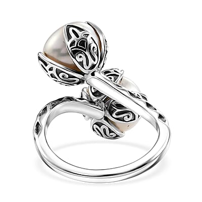 D'Joy Passport to Israel Artisan Crafted Freshwater Pearl Bypass Ring in Sterling Silver (Size 5.0)