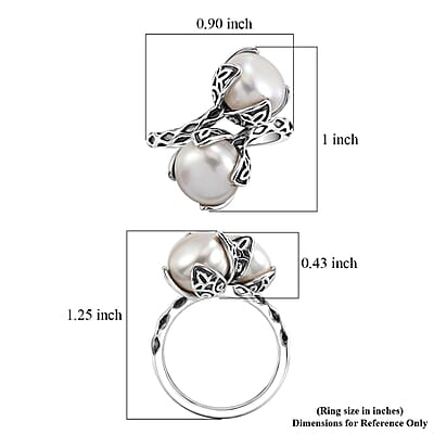 D'Joy Passport to Israel Artisan Crafted Freshwater Pearl Bypass Ring in Sterling Silver (Size 5.0)