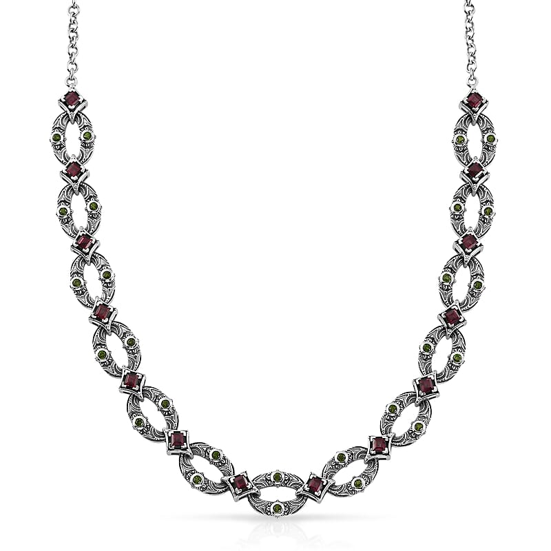 D'Joy Passport to Israel Artisan Crafted Chrome Diopside and Orissa Rhodolite Garnet 2.75 ctw Necklace in Sterling Silver 18 Inches