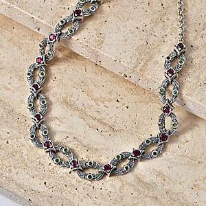 D'Joy Passport to Israel Artisan Crafted Chrome Diopside and Orissa Rhodolite Garnet 2.75 ctw Necklace in Sterling Silver 18 Inches